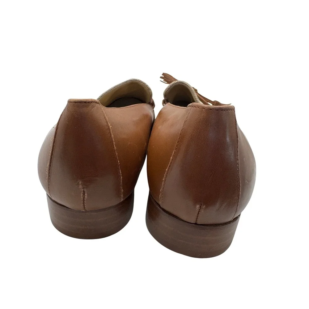 Talbots Womens 7.5W Brown Leather Canvas Tassel Loafers Made in Italy Vero Cuoio